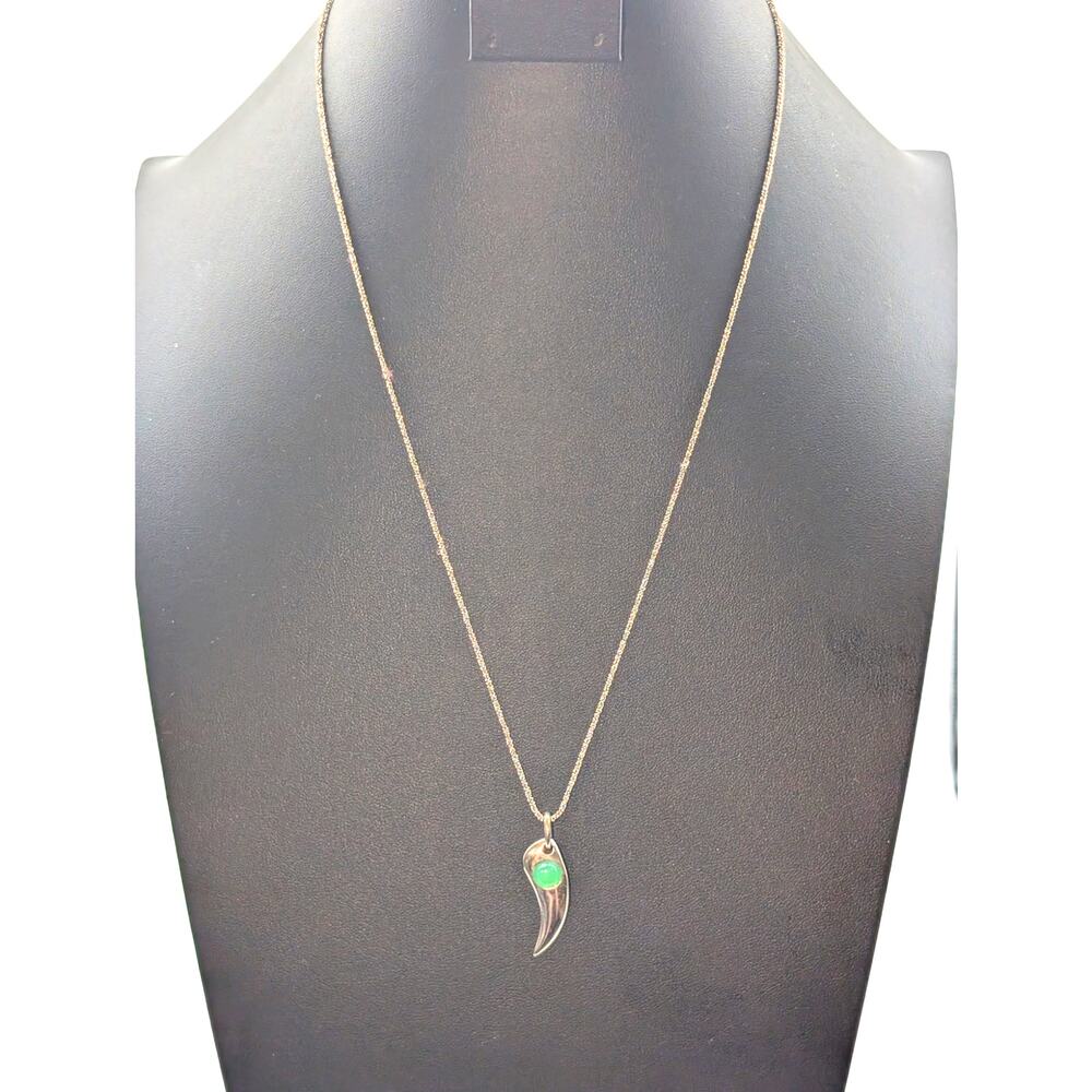 Green Glass 925 Sterling Silver Fang Pendant Margarita Chain 24" Necklace